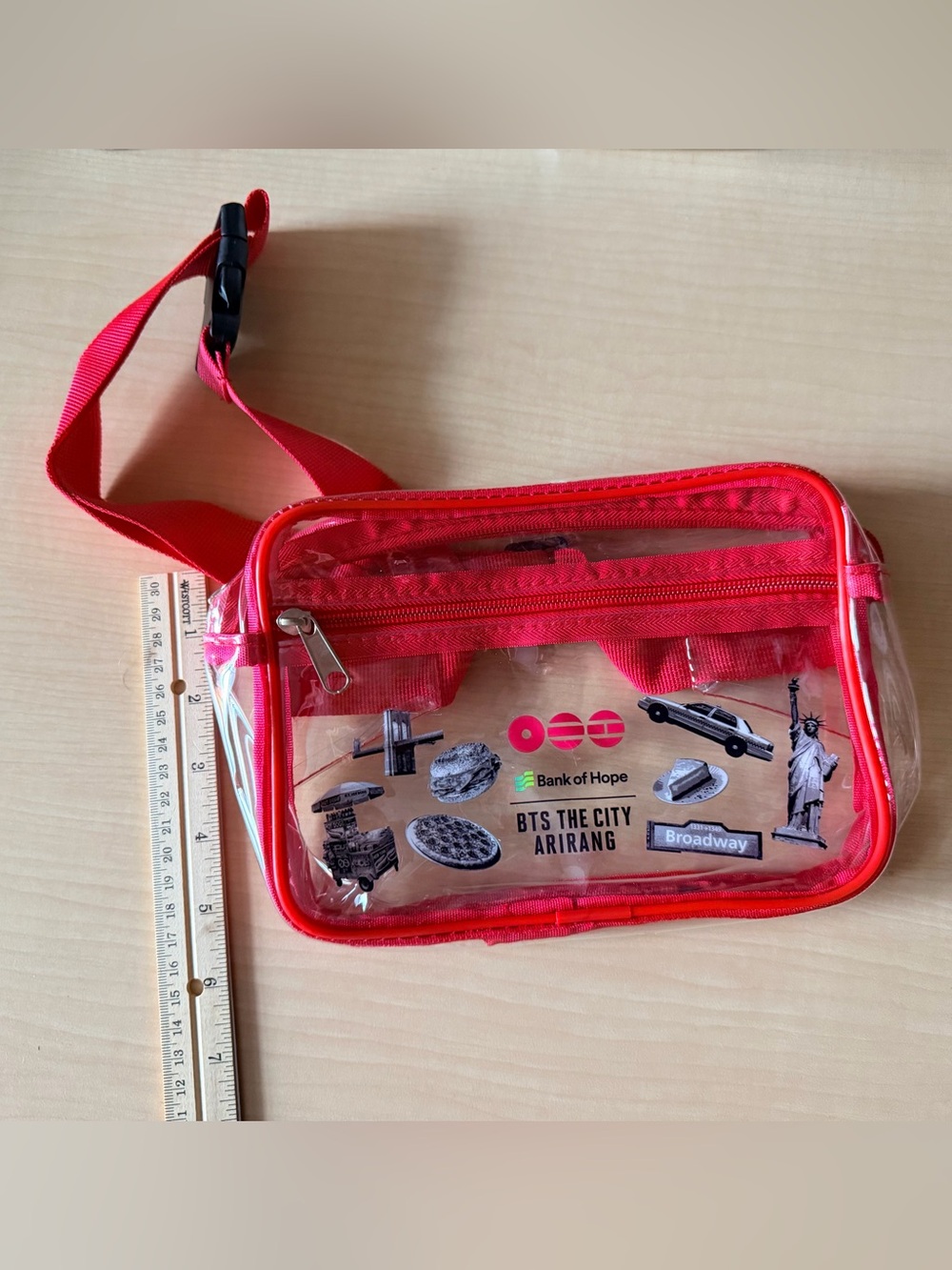 Red Clear Crossbody Bag with BTS The City Arirang Graphics - Picture 3 of 3